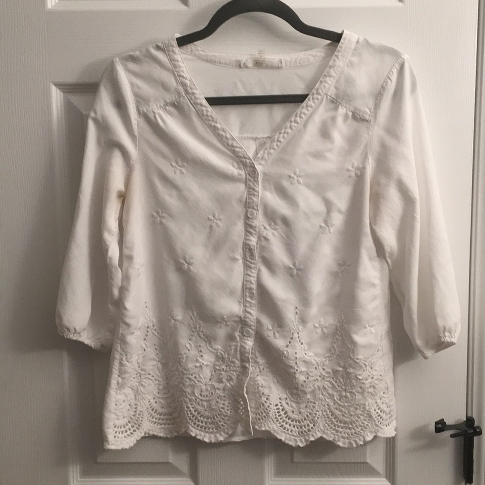White embroidered button blouse